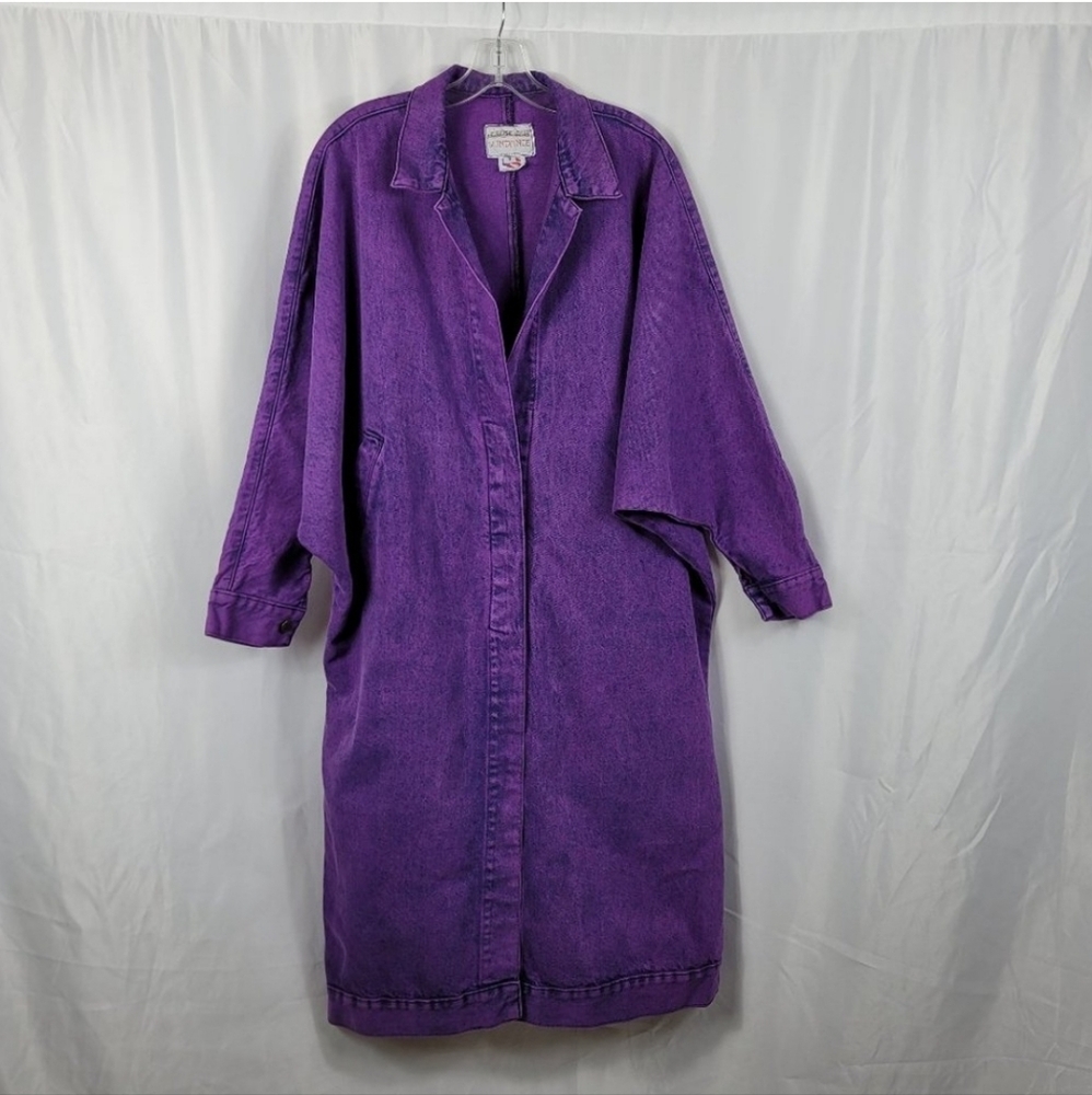 Vintage Sundance Purple Acid Wash Denim Jean Jacket Duster Size Small